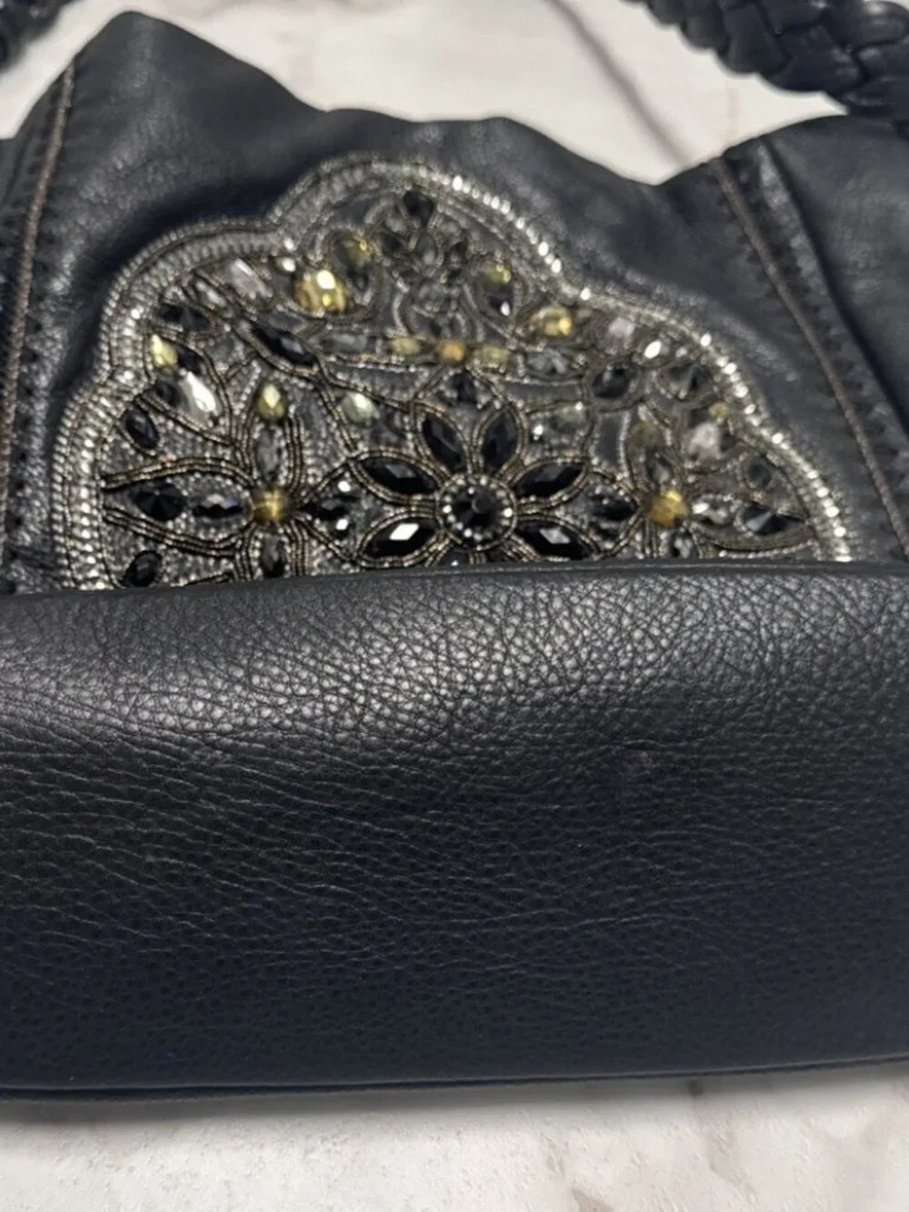 Brighton Anju Bag Masterpiece Collection Black Purse Hobo Leather Embellished